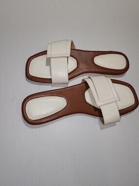 White PU Leather Square Toe Sandals Size 10